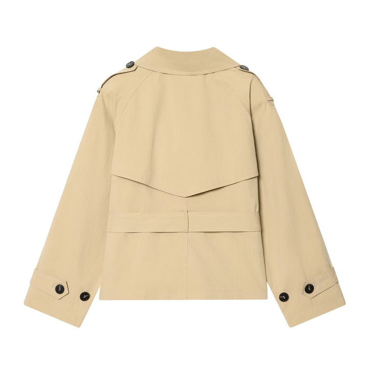 Damen kurzgeschnittener Trenchcoat mit Taillengürtel und Doppelreiher Drune
