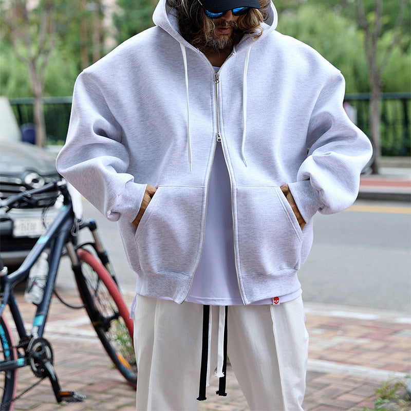 Herren Oversized Kapuzen-Zipjacke aus schwerem Fleece mit Kängurutaschen Drune