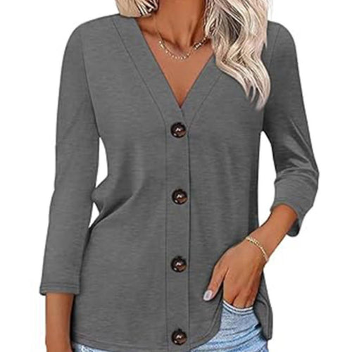 Damen Bluse mit V-Ausschnitt und Knopfleiste Drune