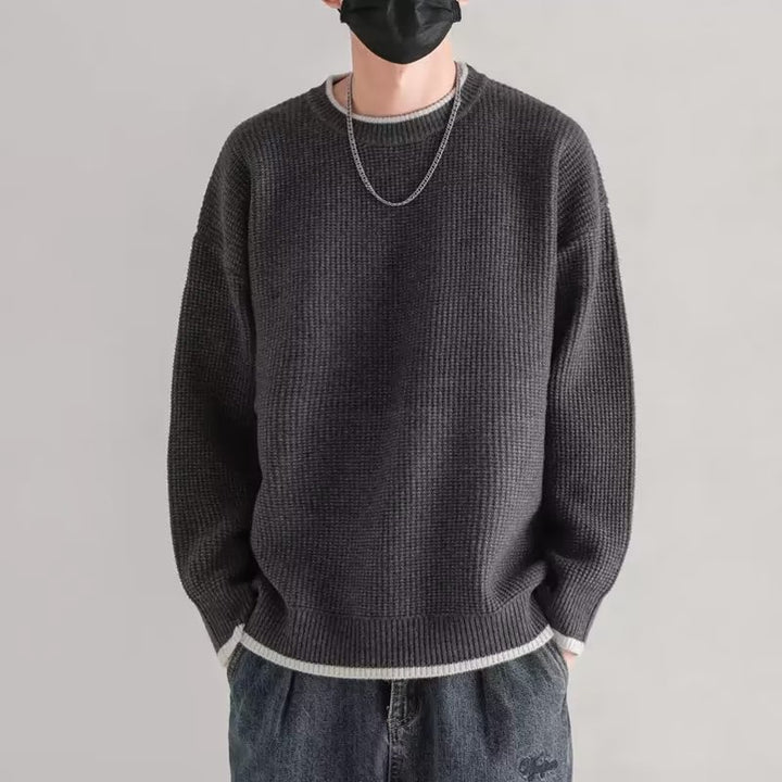 Herren Modischer Rippstrickpullover mit Rundhalsausschnitt Drune