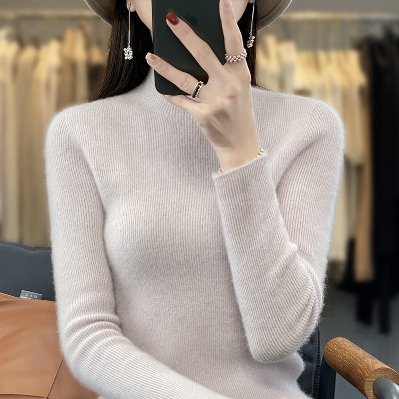Damen Schlanker Feinstrick-Mockneckpullover aus feinem Angora‑Mix Drune