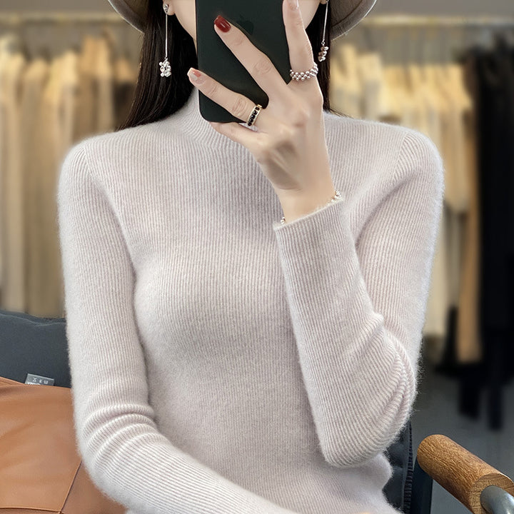 Damen Schlanker Feinstrick-Mockneckpullover aus feinem Angora‑Mix Drune