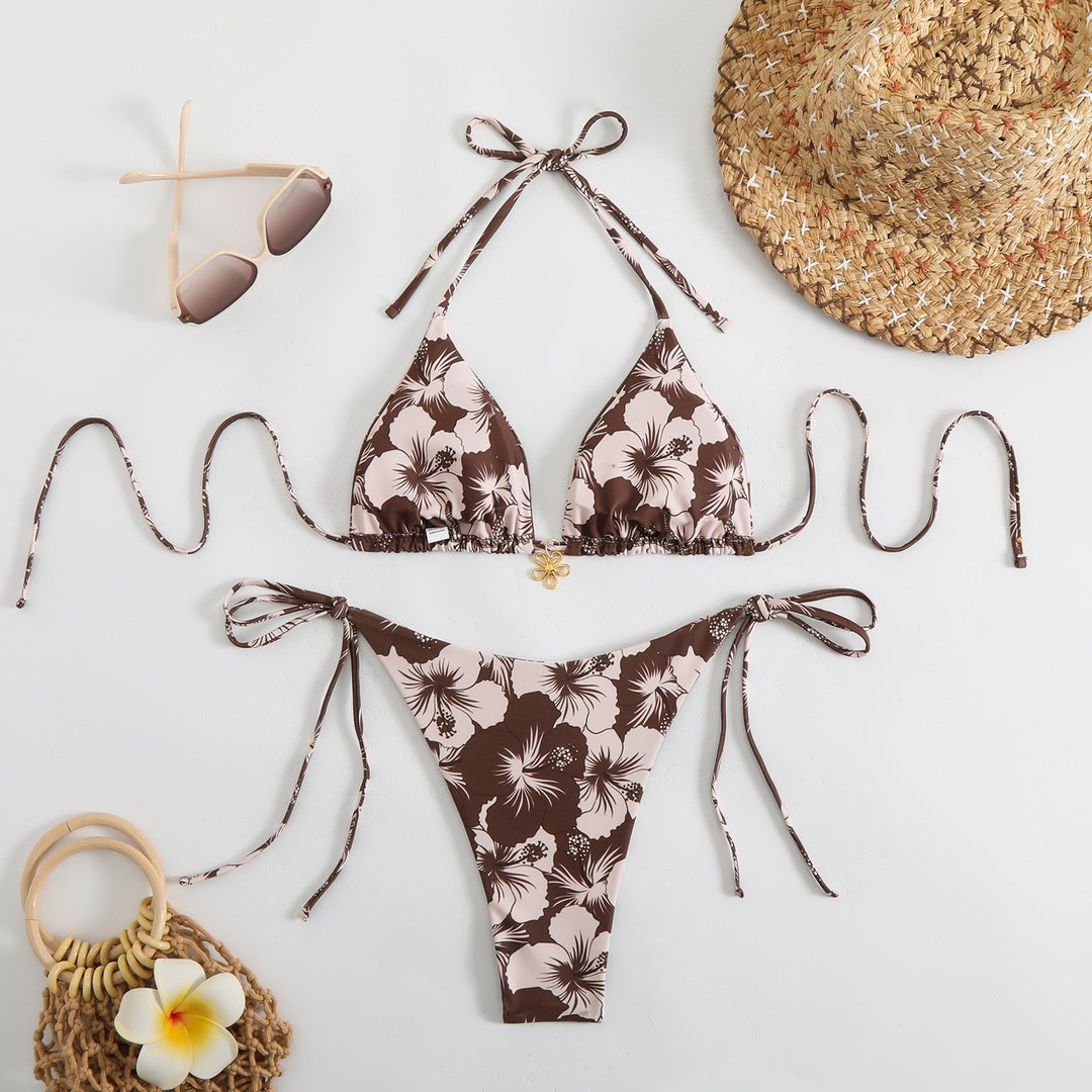Damen Triangel-Bikini mit zierlichen Blumendetails Drune