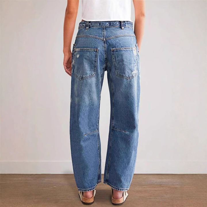 Damen nan oversized Straight-Leg-Jeans mit aufgesetzten Cargo-Taschen und Used-Effekten Drune