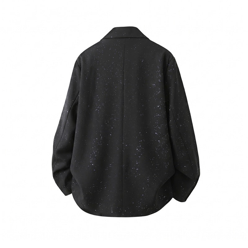 Herren Zweiteiliges Oversize-Lounge-Set mit gesprenkelter Übergangsjacke und weiter Bundfaltenhose Drune