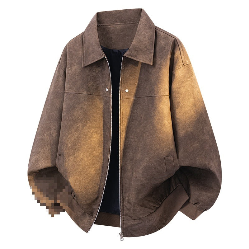 Herren Oversize Blousonjacke in Velours-Optik mit kastiger Silhouette, beidseitig öffnendem Reißverschluss & geripptem Saum Drune