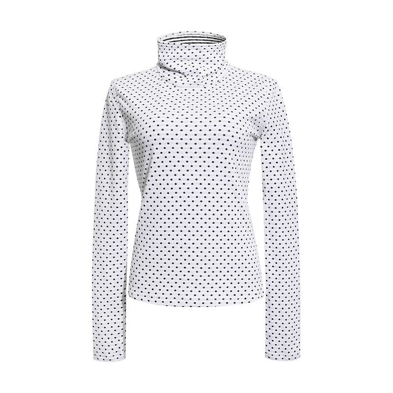 Damen Rollkragen-Feinstrickshirt mit Punktmuster und elastischem Jersey Drune