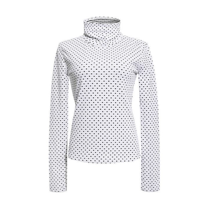 Damen Rollkragen-Feinstrickshirt mit Punktmuster und elastischem Jersey Drune