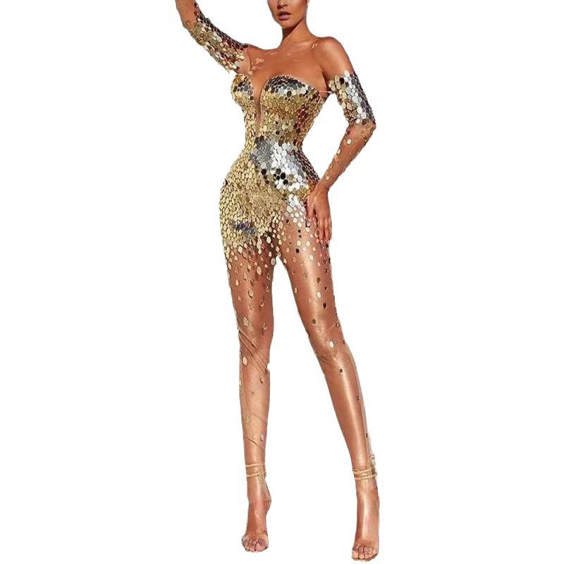 Damen Glamouröses Partykleid mit Pailletten und tiefem Ausschnitt Drune