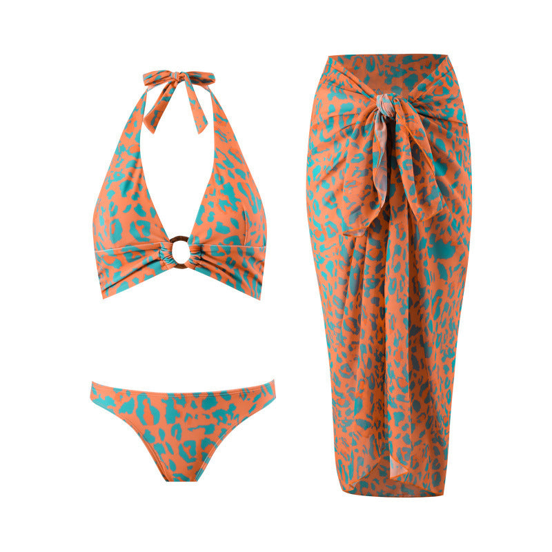 Damen Triangel-Bikini mit verspieltem Knoten-Design und elegantem Strandrock Drune