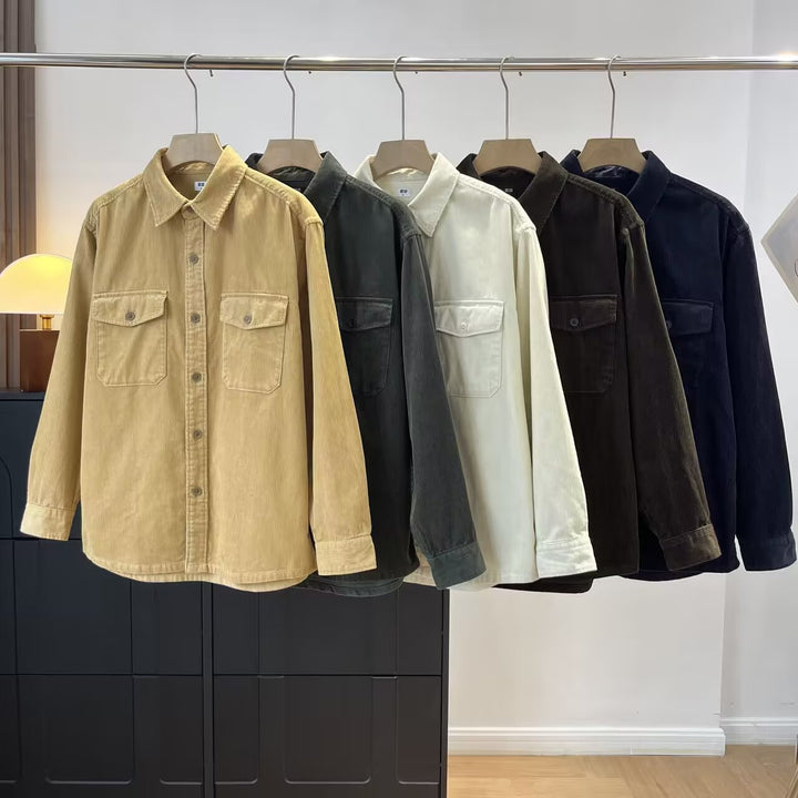 Damen lässige Kordhemdjacke mit praktischen Brusttaschen Drune
