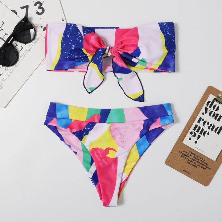 Damen Bandeau Bikini mit kreativen Mustern Drune