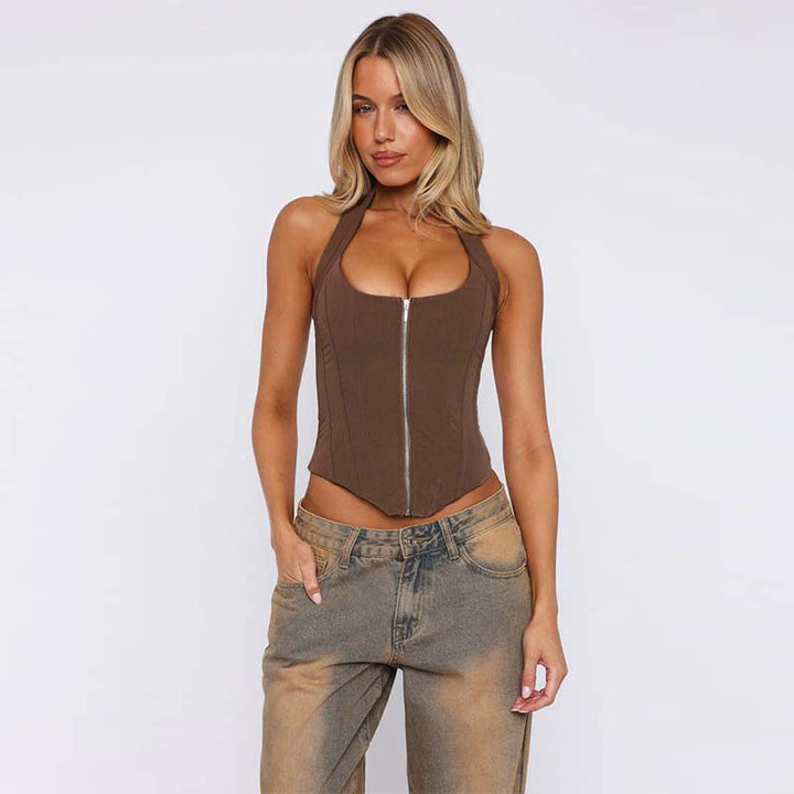 Damen figurbetontes Bustier-Oberteil mit Reißverschluss und verstärktem Schnitt Drune