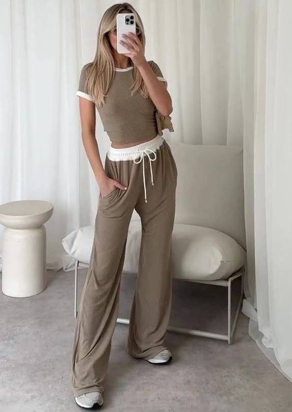 Damen Loungewear-Set mit cropped Oberteil und weitem Hosenbein Drune