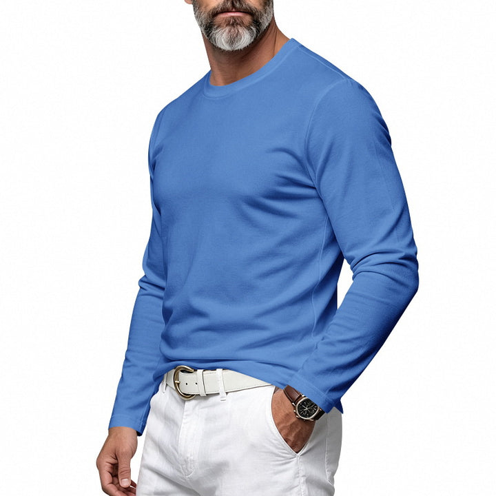 Herren Slim-Fit Baumwoll-Langarmshirt mit Rundhalsausschnitt Drune