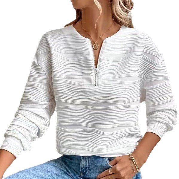 Damen lässiger Sweatshirt mit strukturiertem Design und Reißverschluss Drune