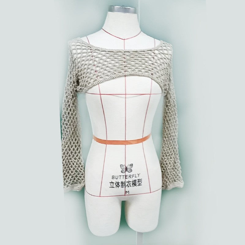 Damen gehäkeltes Langarm-Top mit Off-Shoulder-Design Drune