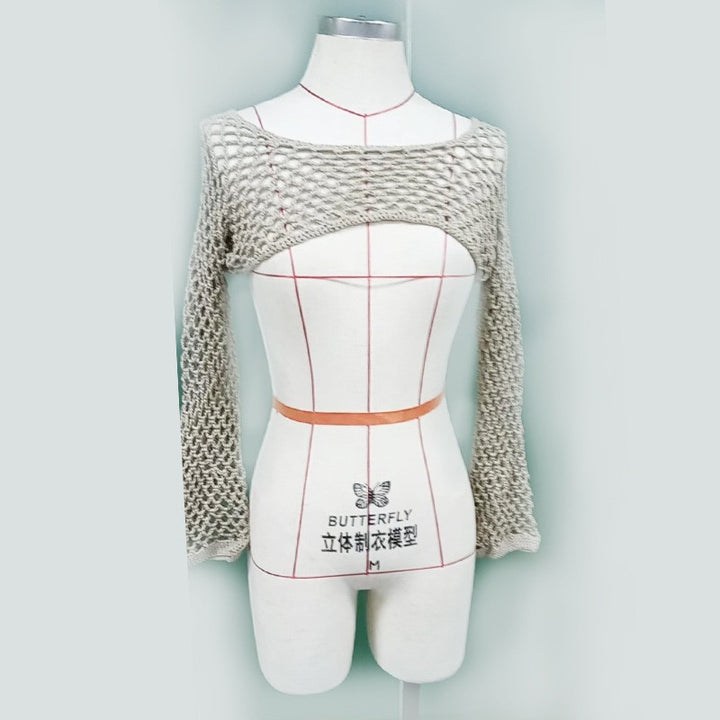 Damen gehäkeltes Langarm-Top mit Off-Shoulder-Design Drune