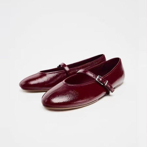 Damen Ballerinas mit verstellbarem Riemen und glänzendem Obermaterial Drune