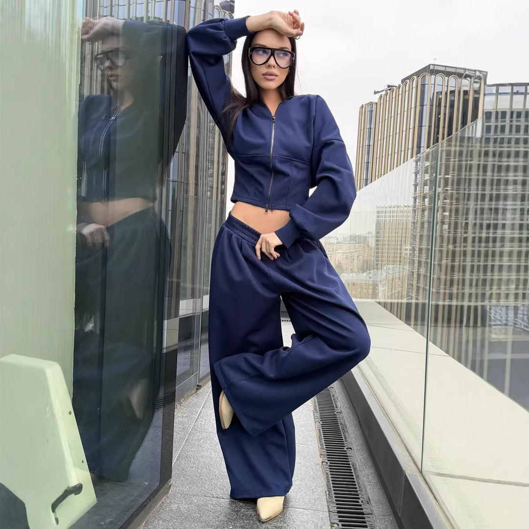 Damen lässiger Cropped Hoodie und weite Hose im urbanen Stil Drune