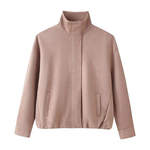 Damen Boxy Kurzjacke mit hohem Stehkragen und verdecktem Reißverschluss Drune