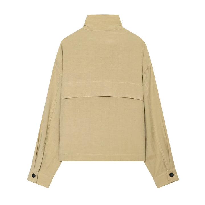 Damen Oversize Cropped Utility‑Jacke mit hohem Stehkragen, Schulterklappen und Tunnelzug Drune