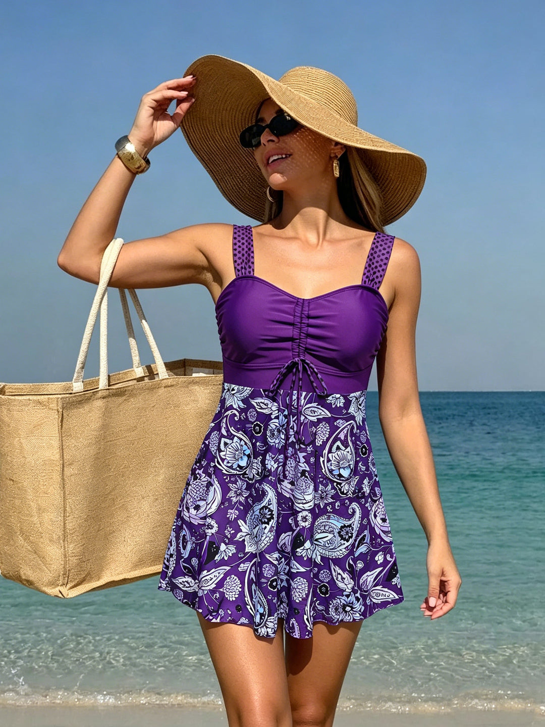 Damen Sportlicher Wickel-Badeanzug mit floralem Muster Drune