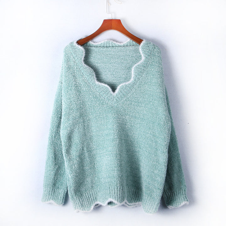 Damen lässiger Strickpullover mit V-Ausschnitt und strukturiertem Gewebe Drune