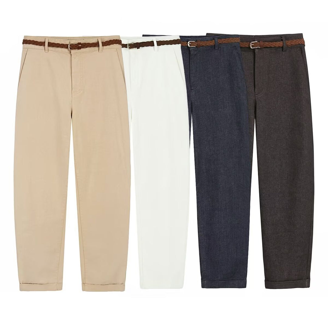 Damen Chinohose mit geflochtenem Gürtel und geradem Schnitt Drune