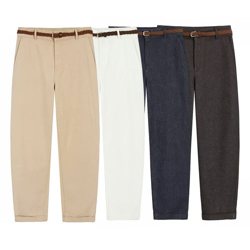 Damen Chinohose mit geflochtenem Gürtel und geradem Schnitt Drune