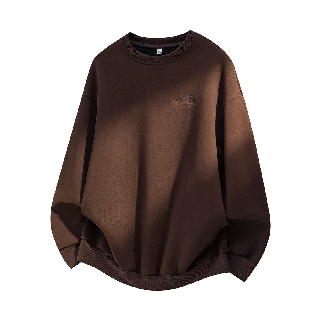 Unisex Oversize Baumwoll-Sweatshirt mit Rundhalsausschnitt, feiner Bruststickerei und elastischem Saum Drune