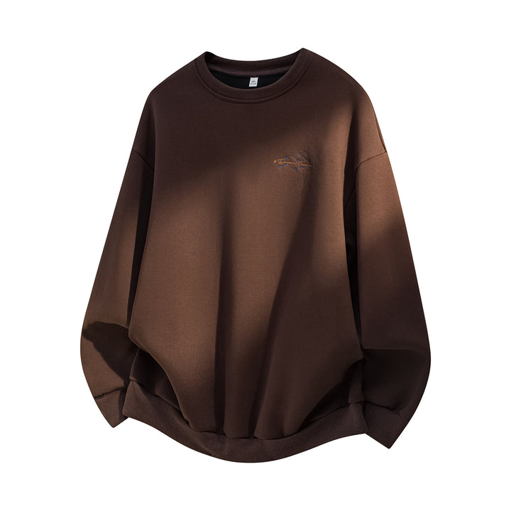 Unisex Oversize Baumwoll-Sweatshirt mit Rundhalsausschnitt, feiner Bruststickerei und elastischem Saum Drune