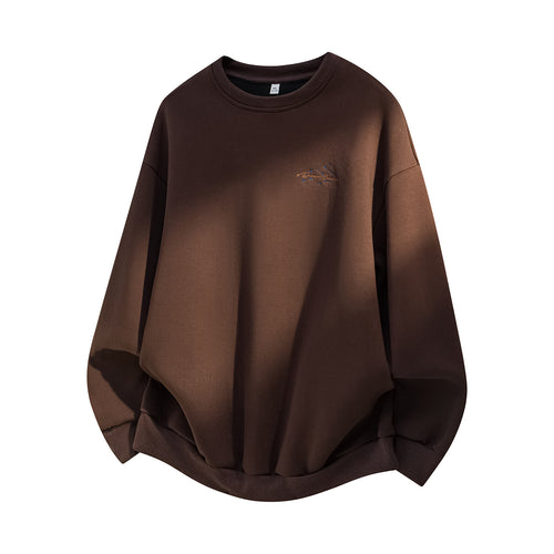 Unisex Oversize Baumwoll-Sweatshirt mit Rundhalsausschnitt, feiner Bruststickerei und elastischem Saum Drune