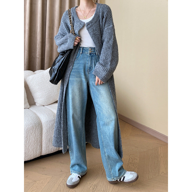 Damen langer Strickmantel mit strukturiertem Muster Drune