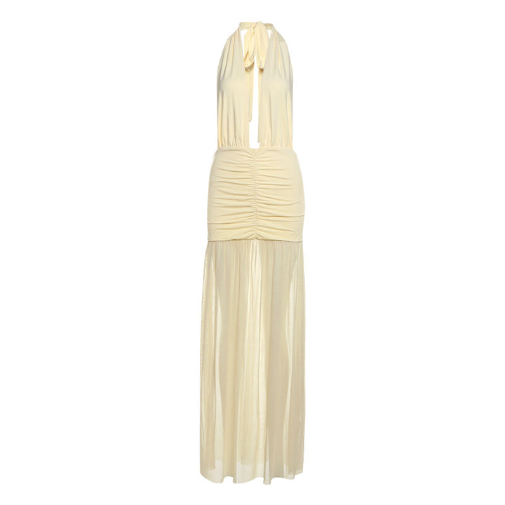 Damen Elegantes Maxikleid mit tiefem V-Ausschnitt und raffinierten Raffungselementen Drune
