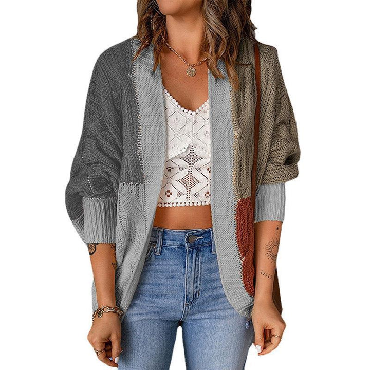 Damen Lockere Strickjacke mit modischem Farbblockdesign und tiefen Taschen Drune