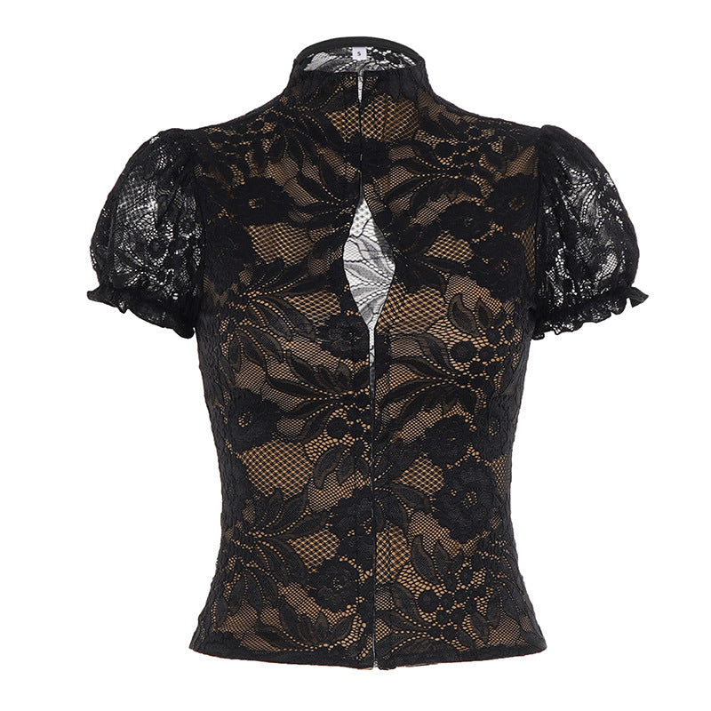 Damen Spitzenbluse mit Rüschenärmeln Drune