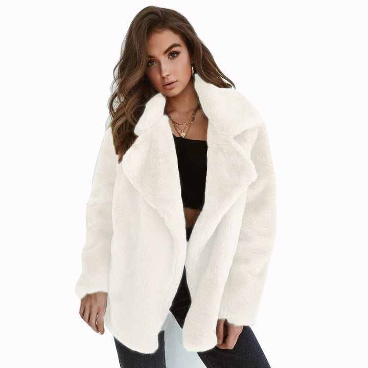 Damen Kuscheliger Oversized Kunstpelz-Mantel mit großem Reverskragen Drune