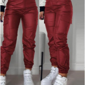Damen modische High-Waist Cargo-Hosen mit elastischem Bündchen Drune