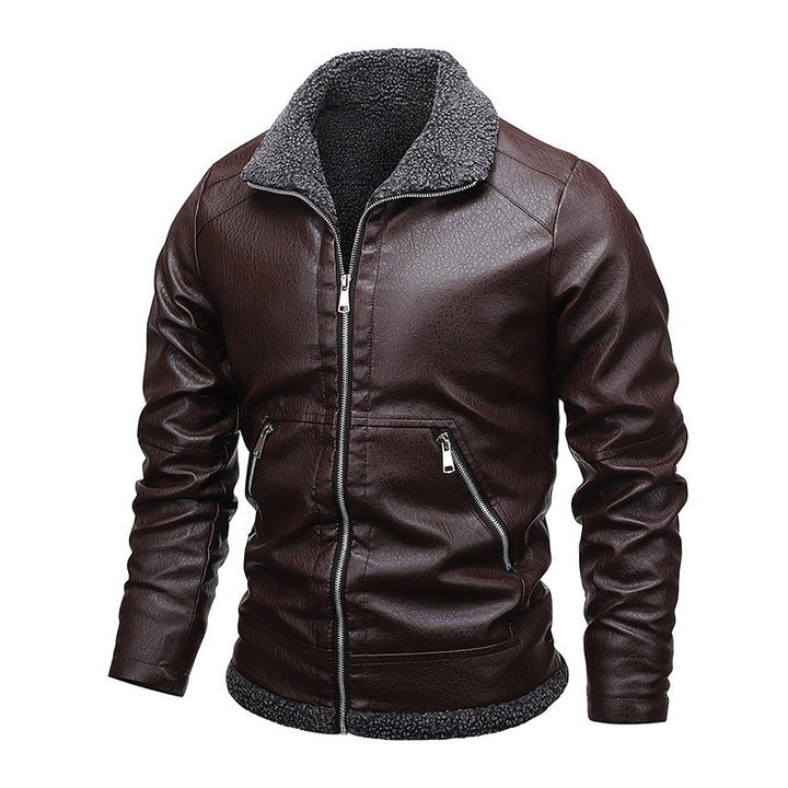 Herren Aviator-Kunstlederjacke mit vollem Sherpa-Innenfutter und Reißverschluss Drune