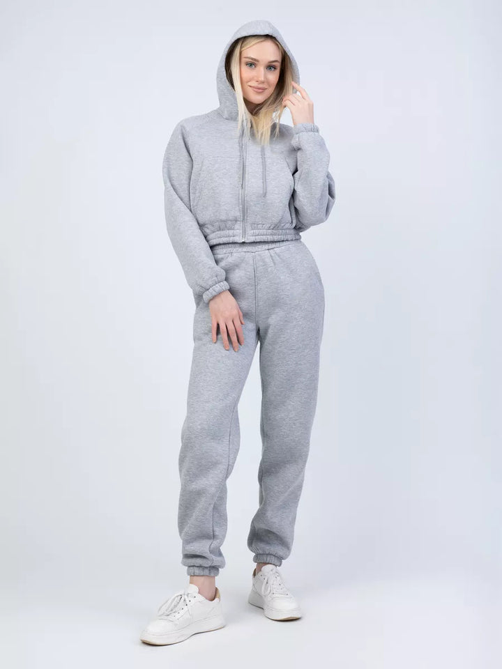 Damen Gekürztes Zip‑Hoodie mit elastischer High‑Waist Jogginghose Drune