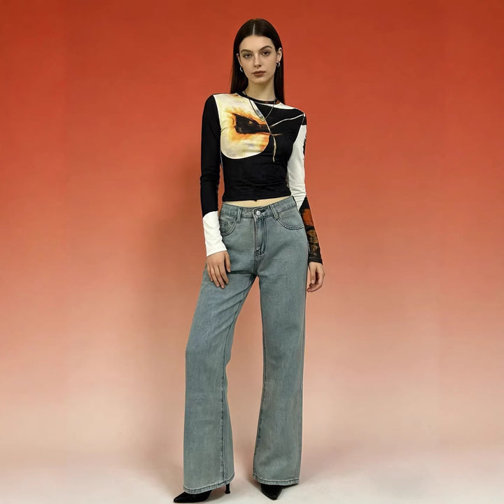 Damen Weite Jeans mit kunstvollem Schmetterlingsdesign Drune
