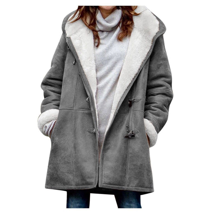 Damen Kapuzen-Dufflecoat mit Kunstfellbesatz und KnDruneelverschlüssen Drune