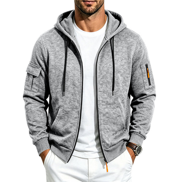Herren Kapuzen-Sweatjacke aus meliertem French-Terry mit Reißverschluss und Ärmeltasche Drune