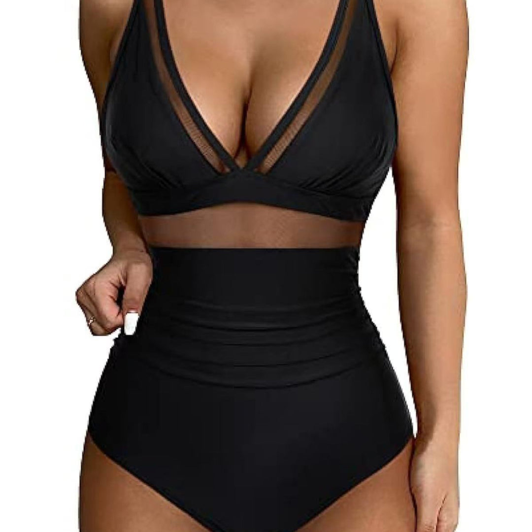 Damen Hochtaillierter Bikini mit transparenten Einsätzen Drune