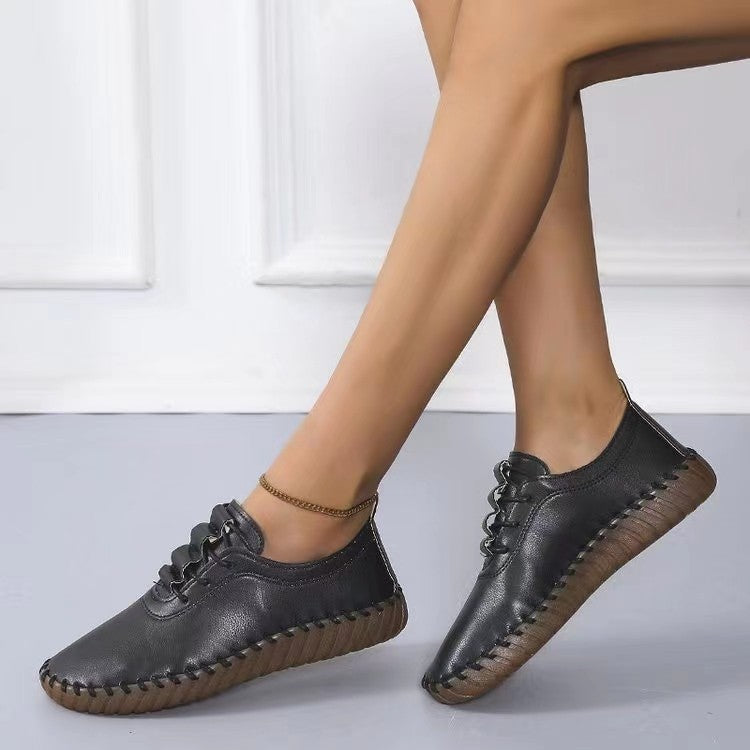 Damen bequeme Schnürschuhe aus hochwertigem Leder mit ergonomischer Sohle Drune