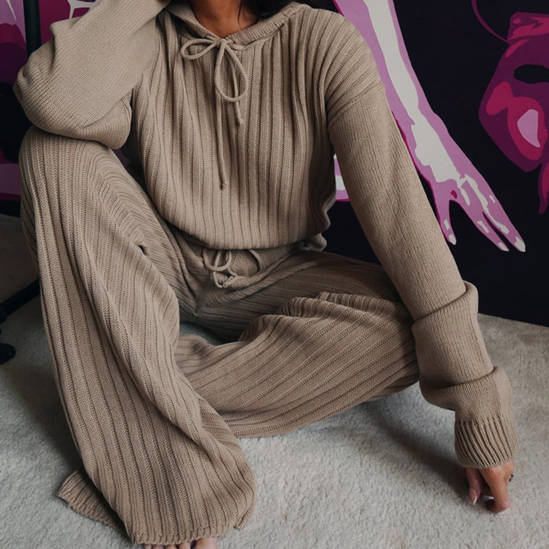 Damen Strick-Loungewear-Set mit Kapuze und weitem Schnitt Drune