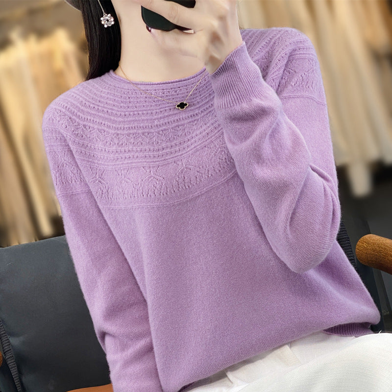 Damen Rundhals-Feinstrickpullover mit strukturierter Passe und Kaschmir-Optik Drune
