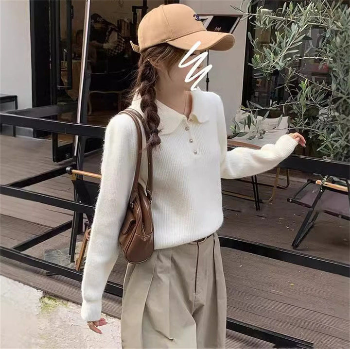 Damen Eleganter Polokragen Pullover aus weichem Strick Drune