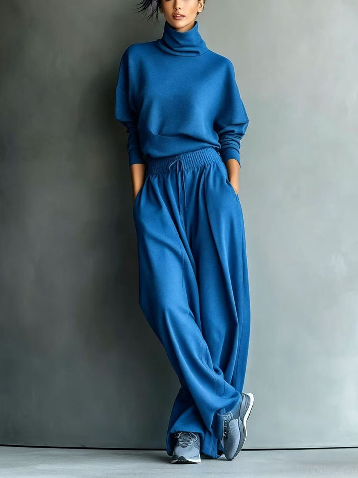Damen Rollkragen-Loungewear-Set mit Oversize-Oberteil und weitem Gummibund-Hose Drune